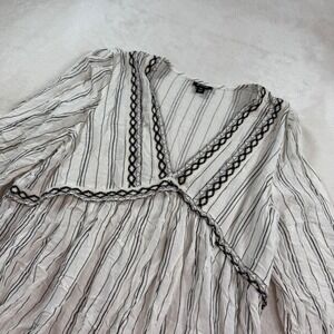 ana A New Approach Women XXL White Black Striped Embroidered Babydoll Tunic Top